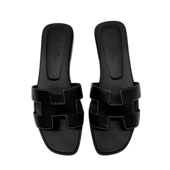Hermès Black Oran Sandals - Size 7.5 - Picture 4 of 8